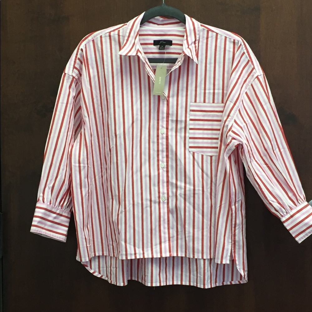 J.Crew button down striped shirt high low hem.